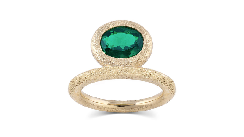 <a href="https://www.imperfectgrace.co/" target="_blank">Imperfect Grace</a> “Fallon Ring” with green Brazilian tourmaline set in 14-karat yellow gold ($2,910)