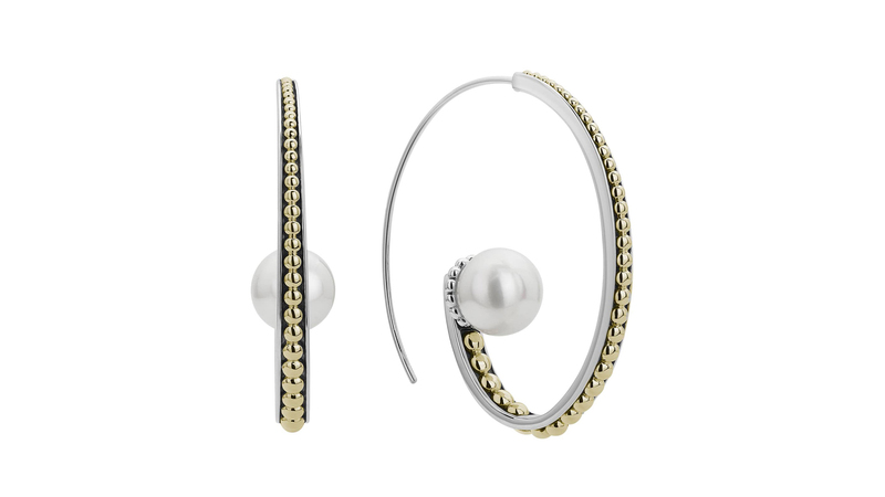 <a href="https://www.lagos.com/collections/luna/products/luna-01-81888-m" target="_blank">Lagos</a> “Luna” pearl hoop earrings in sterling silver and 18-karat gold ($1,300)