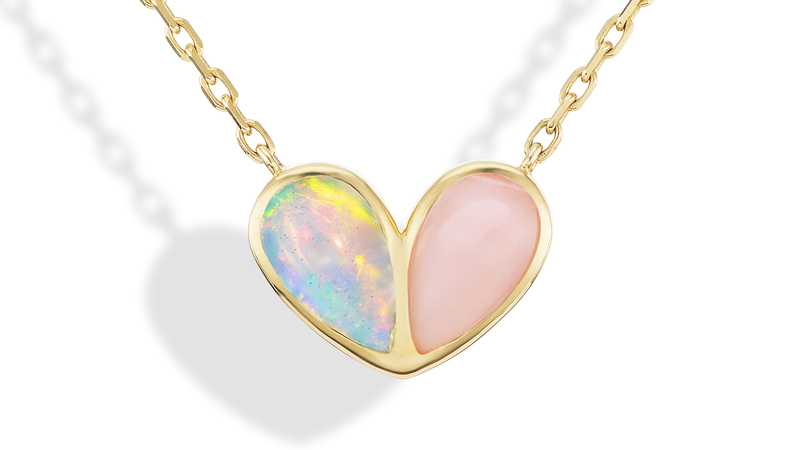 <a href="https://gemellajewels.com/collections/gemella-love-collection/products/jumbo-sweetheart-necklace-ethiopian-opal-pink-opal-1" target="_blank">Gemella Jewels</a> “Jumbo Sweetheart Necklace” with Ethiopian opal and pink opal in 18-karat gold ($5,280)