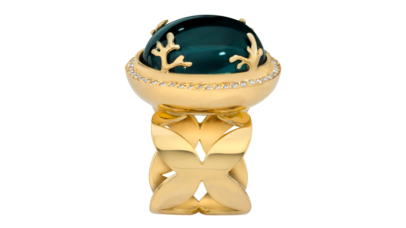 <a href="https://lillystreet.com/pages/arielle-ring" target="_blank">Lilly Street</a> “Arielle Ring” in 18-karat yellow gold with indicolite tourmaline (price upon request)