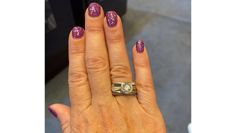 This editor tried on, and loved, the “Altair” solitaire ring set ($20,540)