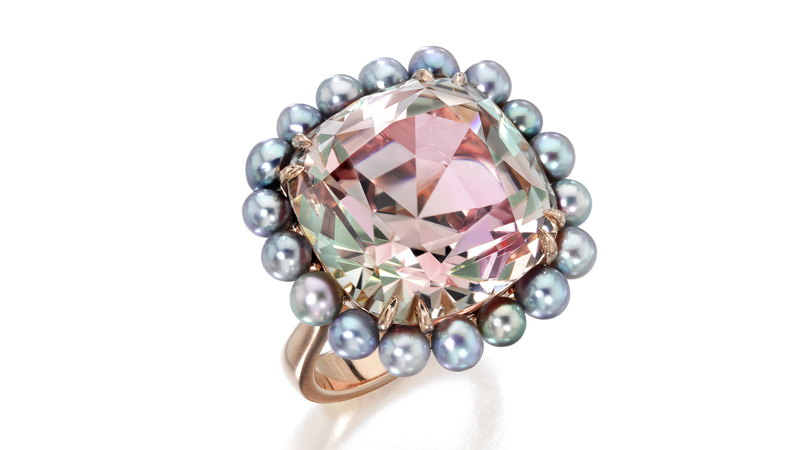 <a href="https://assael.com/" target="_blank">Assael</a> bi-color tourmaline ring with Akoya cultured pearls set in 18-karat rose gold ($38,000)