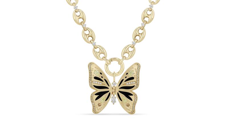 Cynthia Erivo x Zoe Chicco Large Diamond Mariner Chain and Hinged Butterfly Pendant Necklace