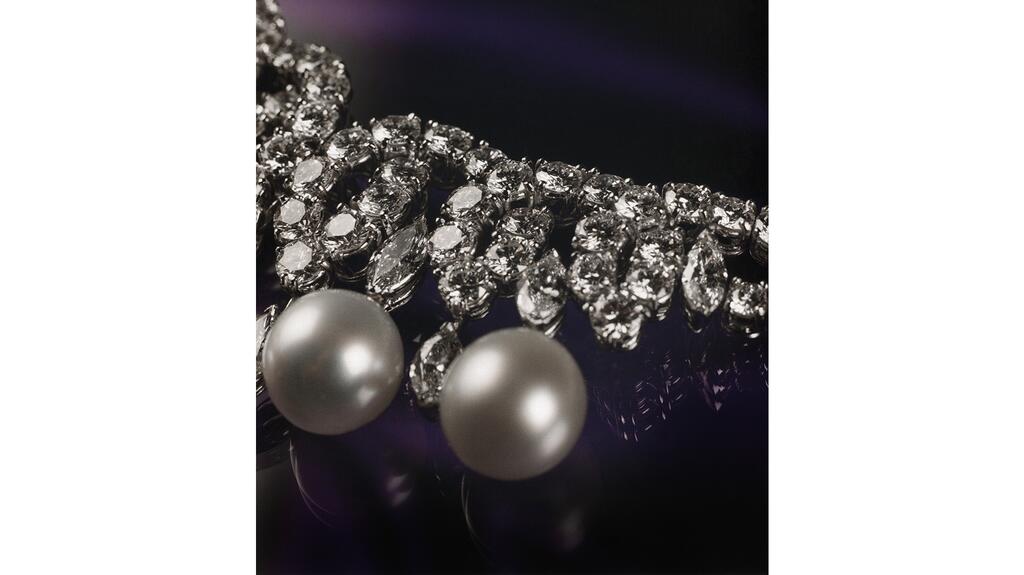 Closure of the Swan Lake Suite diamond and pearl necklace that Princess Diana designed and wore in her last public appearance, the opening of the English National Ballet's Swan Lake Gala at the Royal Albert. Hall in Up London.  (Photo courtesy of Guernsey)