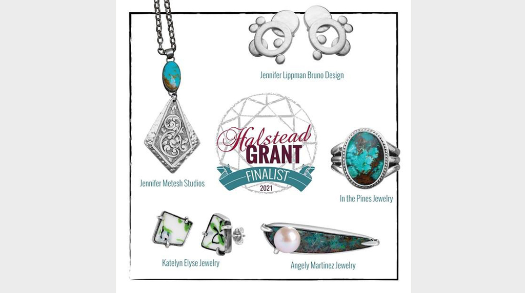 Designs from 2021 finalists (clockwise from top left) Jennifer Metesh Studios, Jennifer Lippman Bruno Design, In the Pines Jewelry, Angely Martinez, and Katelyn Elyse Jewelry