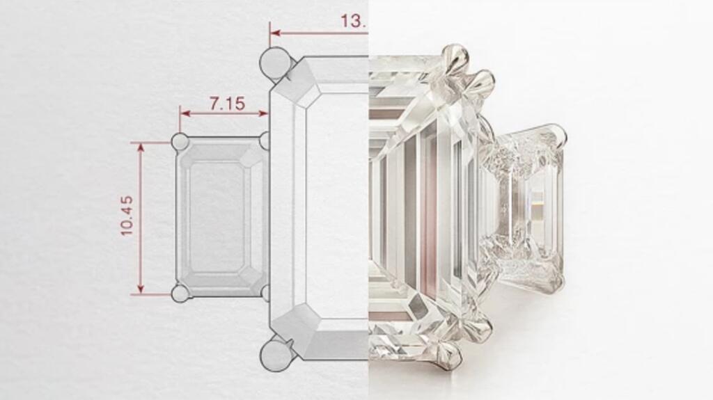A Sotheby’s Bespoke ring featuring a 20-carat, D-color, flawless emerald-cut diamond with D-color flawless emerald-cut side stones and custom-cut baguettes set in and around the shank Sotheby’s bespoke ring