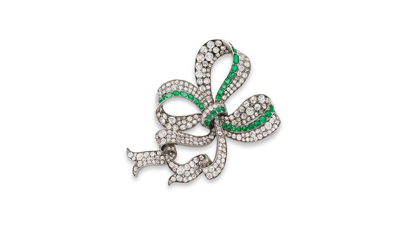 Gladys Moore Vanderbilt emerald and diamond bow brooch