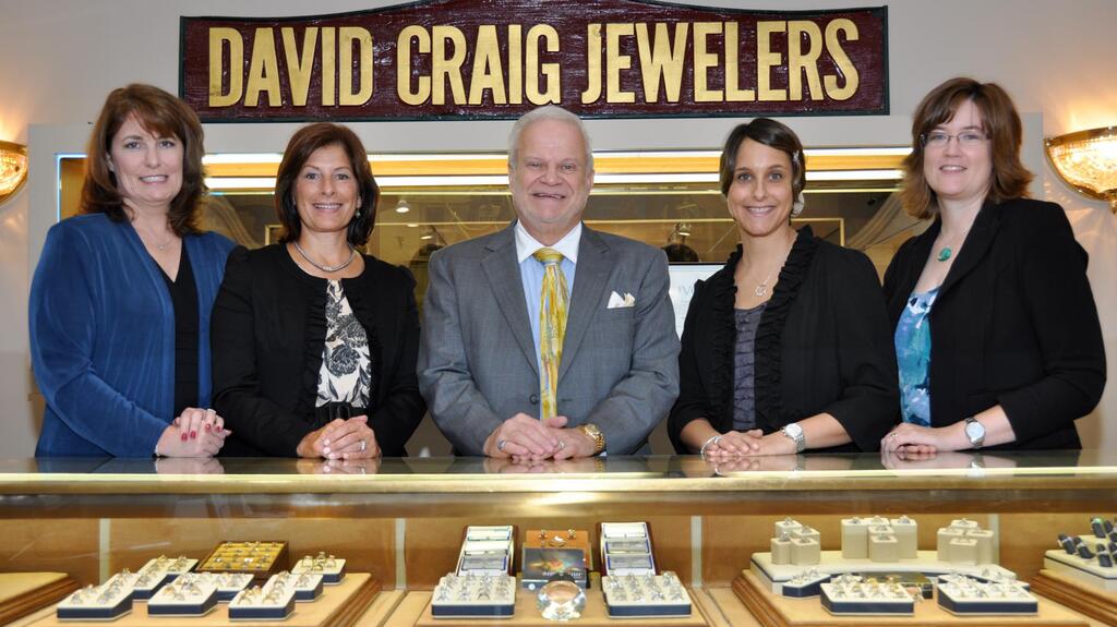 David Rotenberg (center) with employees at David Craig Jewelers (Image courtesy of David Craig Jewelers’ Facebook page, circa 2023) David Craig Jewelers employees