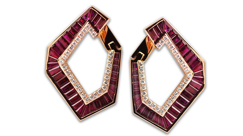 <a href="https://www.kavantandsharart.com/collections/origami-link" target="_blank"> Kavant & Sharart </a> “Link No.5 Earrings” in 18-karat rose gold with rubies and diamonds ($9,790)
