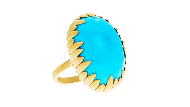 <a href="https://www.rushjewelrydesign.com/" target="_blank">Rush Jewelry Design</a> “Jojo” oval turquoise bombe ring in 18-karat gold ($4,300)