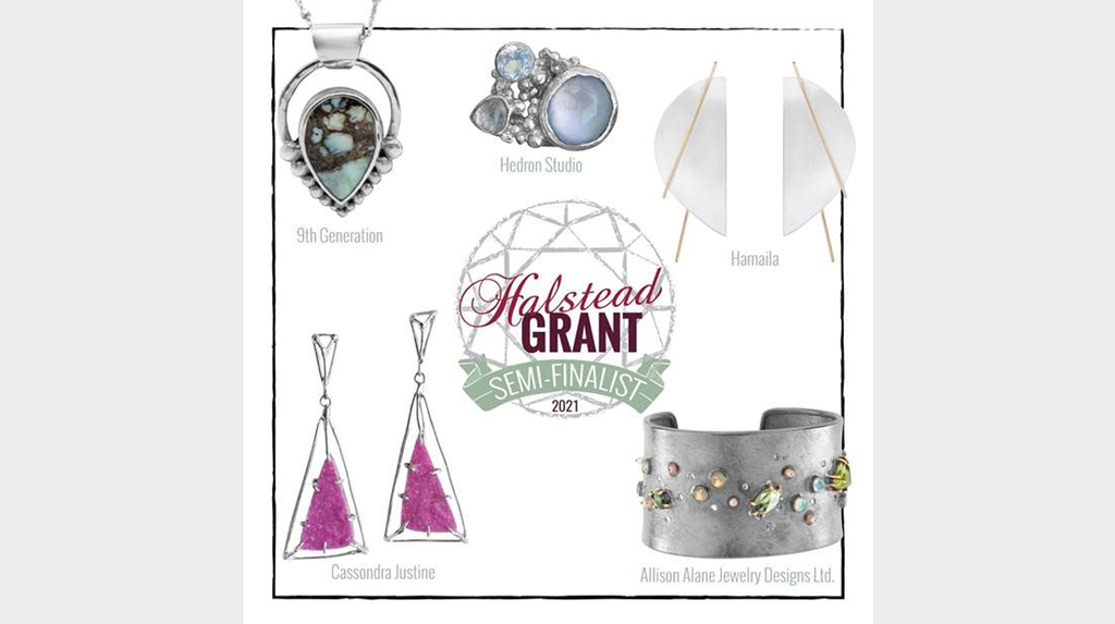 Designs from 2021 semi-finalists (clockwise from top left) 9th Generation; Hedron Studio, Hamaila, Allison Alane Jewelry Designs Ltd., and Cassondra Justine
