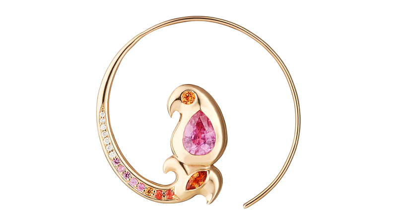 “Mankani Stone Hoop” in 14-karat gold with pink and orange sapphires ($4,840 for a pair)