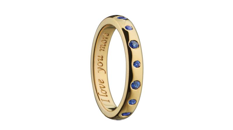 <a href="https://www.monicarichkosann.com/" target="_blank">Monica Rich Kosann</a> "I Love You More" sapphire stackable ring in 18-karat yellow gold ($1,250)