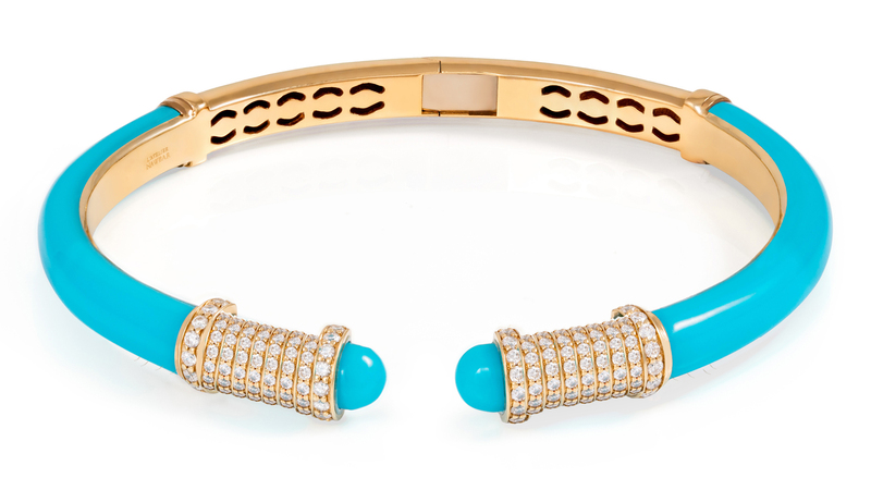 <a href="https://www.lateliernawbar.com/" target="_blank">L’Atelier Nawbar</a> 18-karat rose gold, turquoise, and diamond bangle ($4,500)