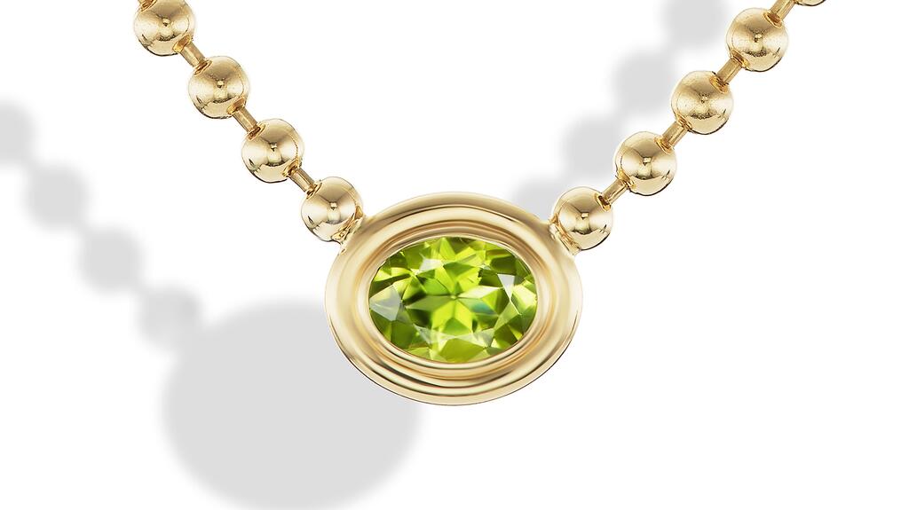 Gemella Jewels "Double Bubble" necklace in 18-karat yellow gold with 1.38-carat peridot ($5,180)
