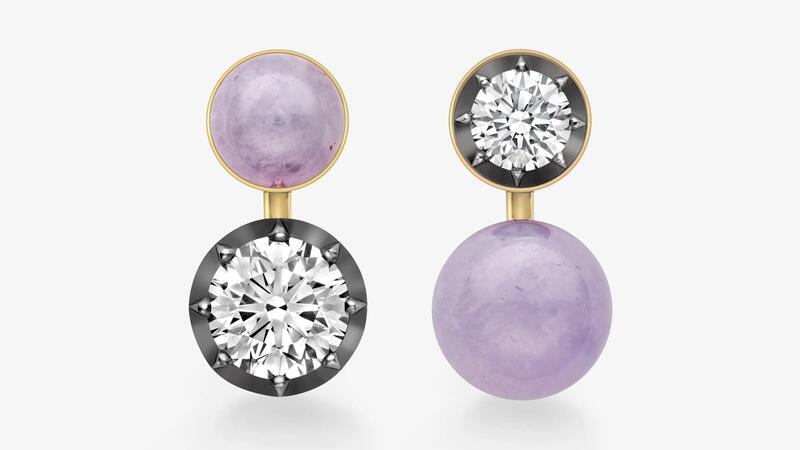 Jessica McCormack Orbit Asymmetric Lilac Jade Sphere & Diamond Earrings