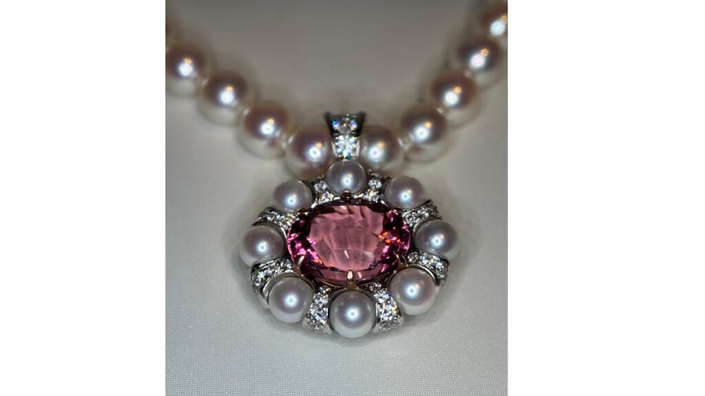 Michael Ryan Personal Jeweler Pink Tourmaline Pendant and Pearl Necklace