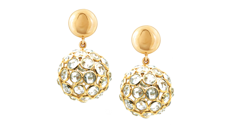 <a href="https://tresorcollection.com/" target="_blank"> Tresor</a> blue topaz sphere ball earrings in 18-karat yellow gold ($2,150)