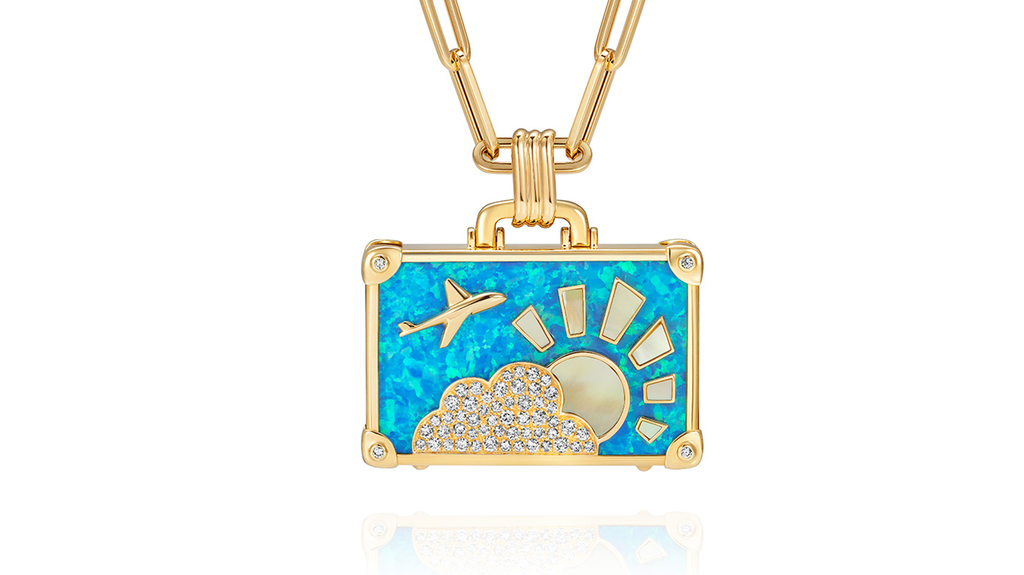A straight-on view of NeverNot’s “Beach Escape” necklace