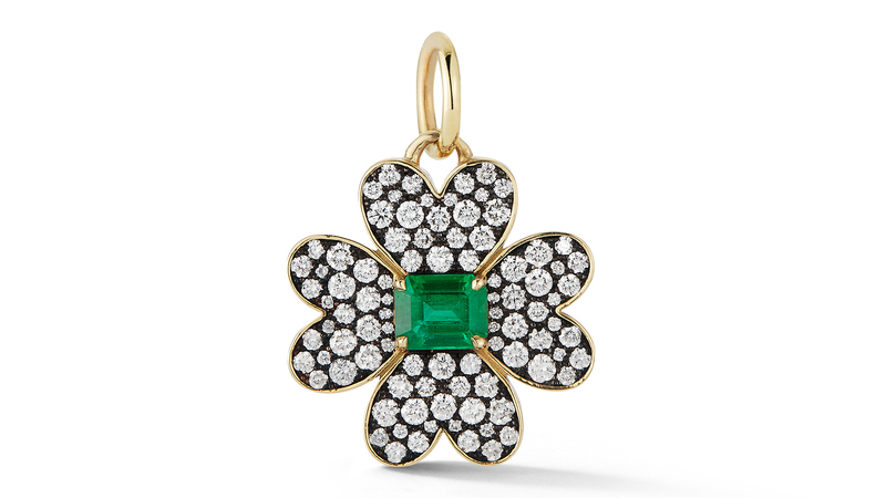 Jemma Wynne 18-karat yellow gold Prive Large 4-Leaf Clover pendant with Zambian emerald center and diamonds ($11,130)