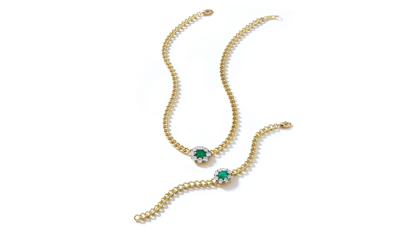 “Toujours Bracelet” and “Toujours Necklace” featuring 1.16-carat Muzo emerald and 1.53-carat Muzo emerald, respectively, and both set in 18-karat yellow gold with diamonds and rhodium