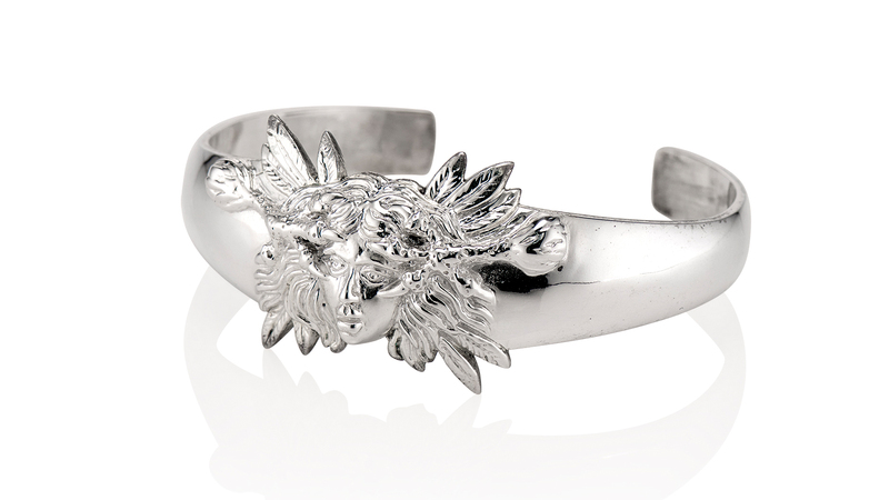 The Harpy cuff in sterling silver ($500). Harpies are mythological creatures with human and bird features.