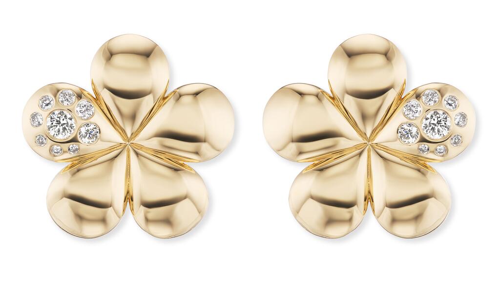 Brent Neale "Small Diamond Petal Earrings" in 18-karat yellow gold with diamonds ($12,500)