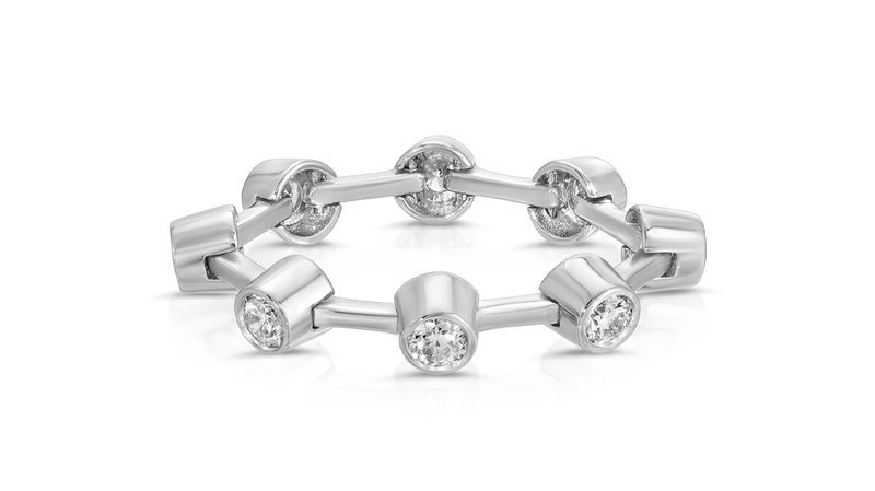 “Bendable Band” in platinum with 0.72 carats of round diamonds ($3,400)