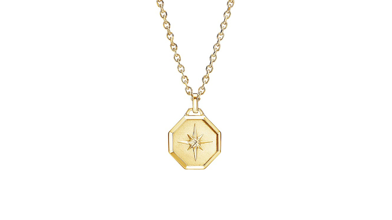 The “Homme” compass tag necklace, featuring a beveled octagonal frame, in 14-karat yellow gold ($1,495)