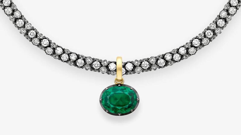 Jessica McCormack Tempest Emerald Pendant and Tempest Diamond Necklace