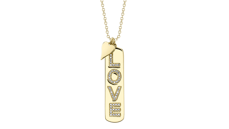 <a href="https://shycreation.com/" target="_blank"> Shy Creation</a> “Love” high-polish dog tag necklace in 14-karat gold (price available upon request)
