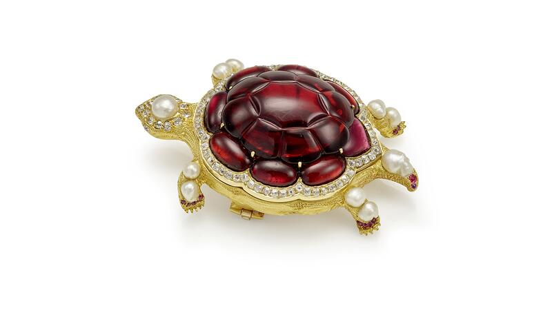 garnet and gem-set turtle brooch