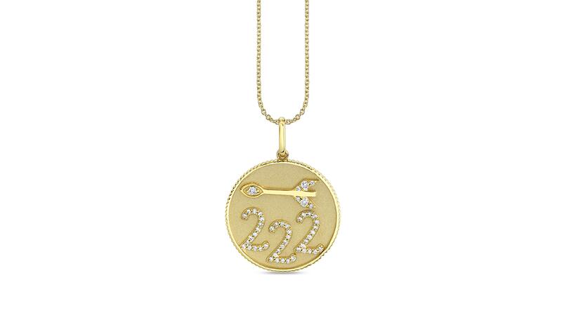 Sydney Evan 14-karat yellow gold and diamond “222 Angel Number” coin necklace