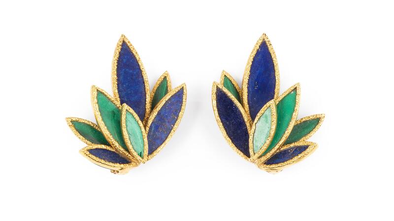 Chaumet malachite and lapis lazuli earclips