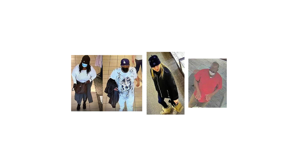 Security footage stills provided by Jewelers’ Security Alliance show, from left, the couple wanted in a string of distraction theft stretching from Wisconsin to Texas; the woman wanted for stealing two rings from a Breckenridge, Colorado jewelry store; and the man wanted for a Dallas-area theft.
