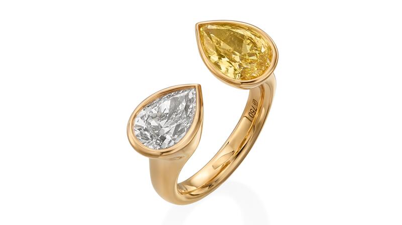 <a href="https://www.gumuchian.com/jewelry/rings" target="_blank">Gumuchian</a> Spectrum Collection ring in 18-karat yellow gold with pear-shaped yellow diamond and white diamond ($96,000)