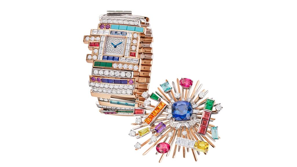 The “Gioco di Forme e Colori” watch features a sun-inspired dial cover that transforms into a brooch Bulgari Gioco di Forme e Colori Watch