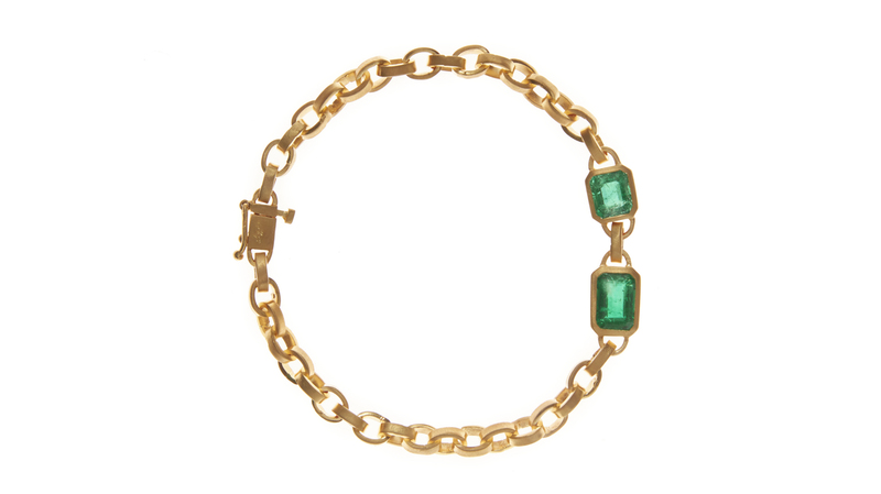 <a href="https://dariusjewels.com/collections/bracelets/products/custom-double-emerald-signature-chain-bracelet" target="_blank"> Darius</a> double emerald signature chain bracelet in 18-karat yellow gold ($10,550)