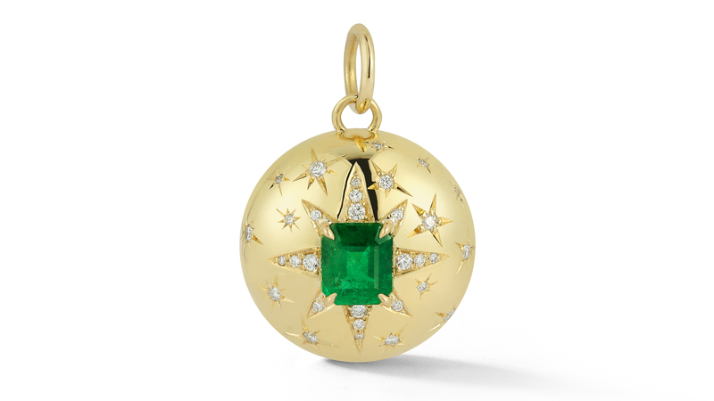 “Starburst Pendant” in 18-karat gold with 1.8-carat emerald and diamonds ($17,850)