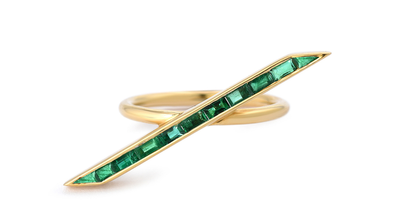 Emily P. Wheeler 18-karat yellow gold “Line Ring” with emeralds ($2,350)