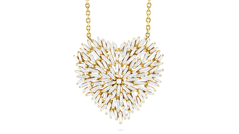 <a href="https://suzannekalan.com/products/large-white-diamond-heart-pendant-yg " target="_blank"> Suzanne Kalan</a> 18-karat yellow gold “Fireworks” collection large heart pendant ($7,200)
