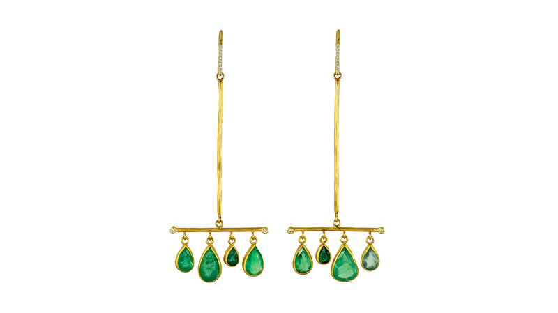 <a href="https://www.margeryhirschey.com/product-page/large-emerald-broom-earrings" target="_blank"> Margery Hirschey</a> emerald “Broom” earrings with diamonds set in 22-karat and 18-karat gold ($16,650)