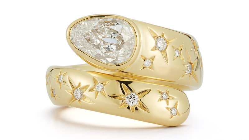 Wrap ring in 18-karat gold and diamonds with 1.4-carat pear-shaped diamond ($25,200)
