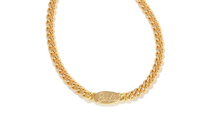 This chunky curb chain necklace ($140) features the Barbie logo.