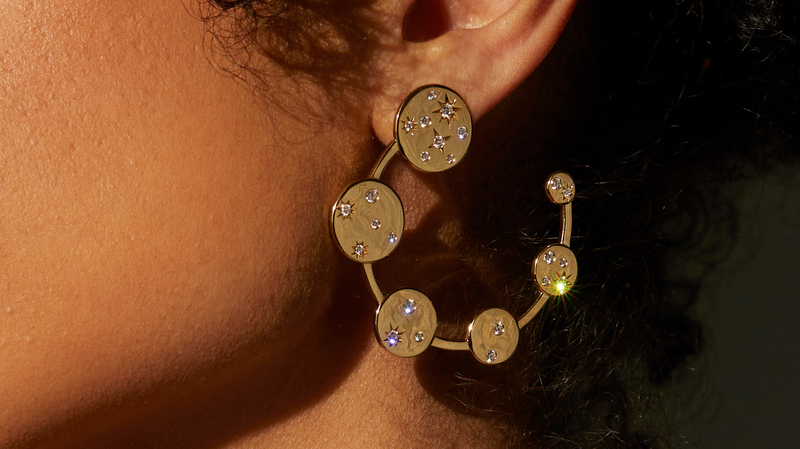 Made by Malyia "Progression Diamond Constellation" hoop earrings in 18-karat yellow gold with diamonds ($17,200)