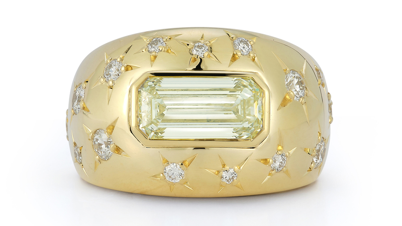 Bombe ring in 18-karat yellow gold with 1.7-carat light yellow diamond and diamond accents ($25,410)