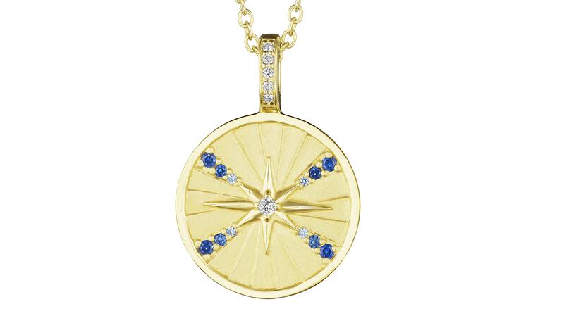 Penny Preville 18-karat yellow gold “Starburst” medallion necklace with ombre blue sapphires and diamonds