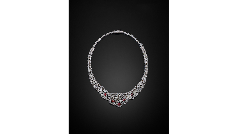 A 14-karat white gold necklace, set with five oval-cut rubies and more than 54carats of round diamonds ($100,000)