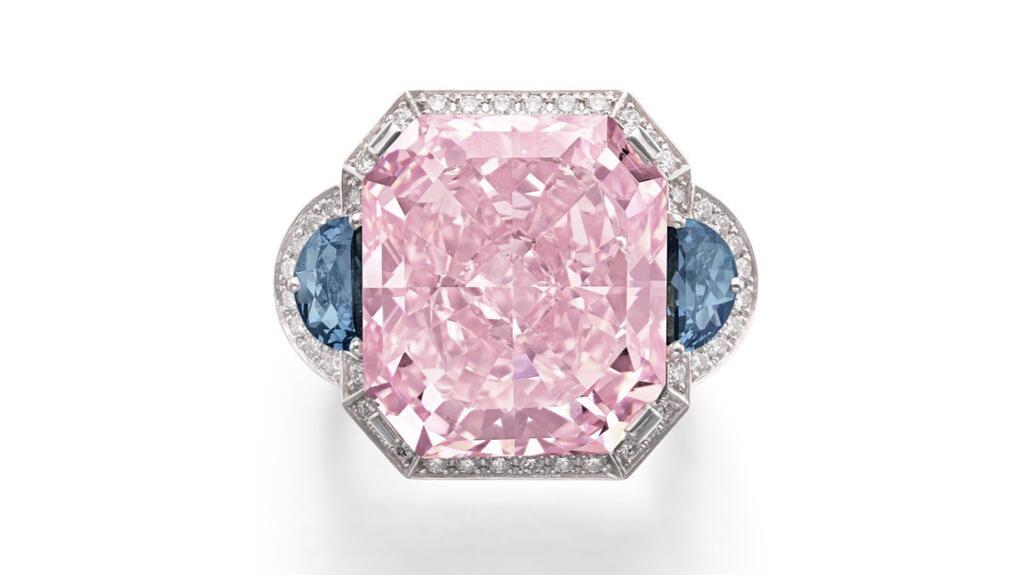 A 21.94-carat fancy intense pink diamond ring sold for $11.8 million at Sotheby’s Geneva