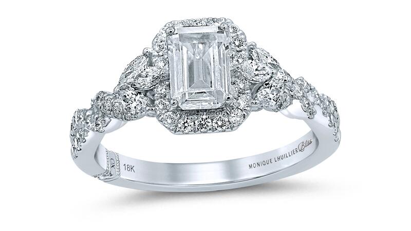 8 total carat weight emerald-cut diamond engagement ring from the Monique Lhuillier Bliss collection ($6,999.99)